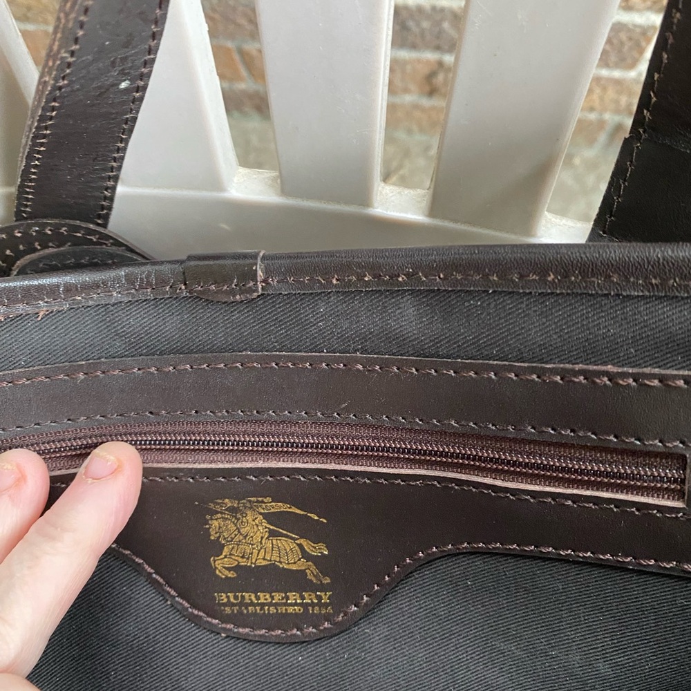 AUTH BURBERRY Dark Brown Leather Tote with Gold Accents with BURBERRY WALLET - Picture 3 of 16